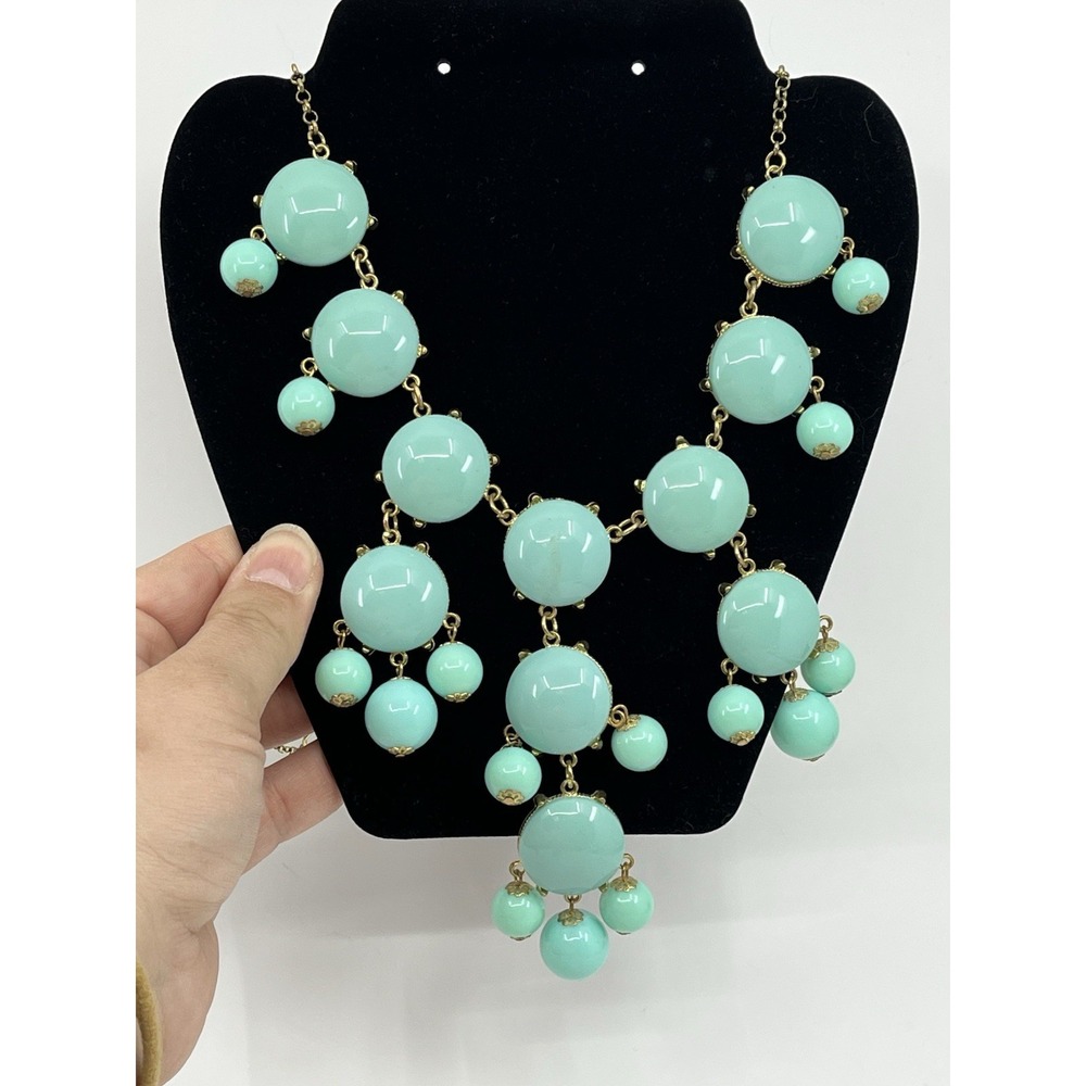 Blue Bubble Necklace Statement Piece Gold Tone Unsigned‎ Vtg Extender 24"